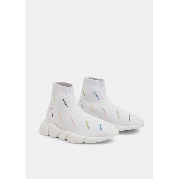 Balenciaga youth Speed sock Sneakers White Multi Logo Size 29 30 12 12.5 New Box